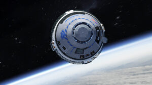 Boeing Starliner spacecraft in space, representing modern space exploration and lunar missions