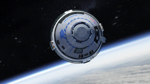 Boeing Starliner spacecraft in space, representing modern space exploration and lunar missions